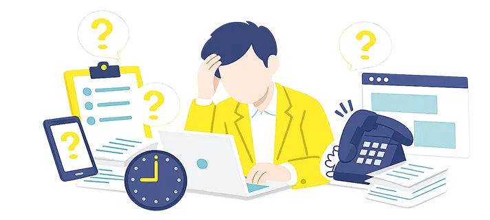 営業時間外の問い合わせ対応に悩む担当者のイメージ